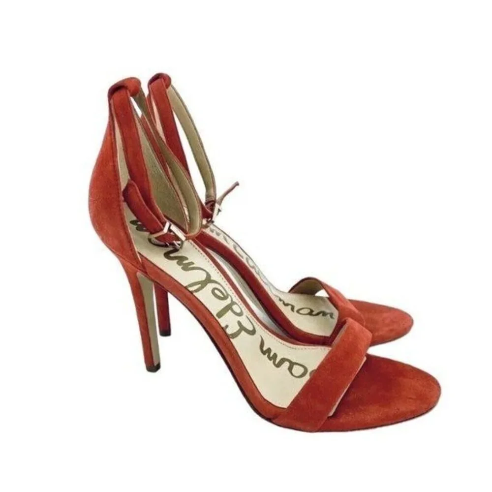 Sam Edelman Heels Orange Suede Leather Ankle Strap Stiletto Sandals SZ 7​​​